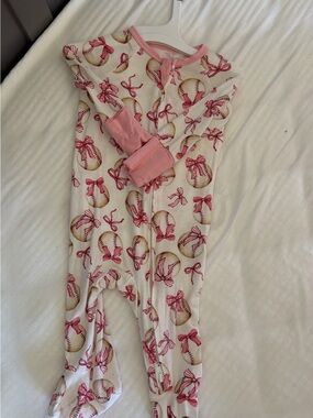 Pink Baseball Bow Footed One-Piece Pajamas